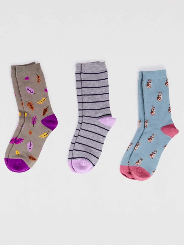 Thought Pack of 3 Kiara Bamboo Bunny Socks (Adult Size 4-7)
